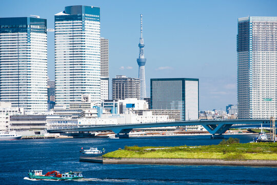Tokyo Sky Tree as seen from the Rainbow Bridge , Tokyo,Japan September 2013