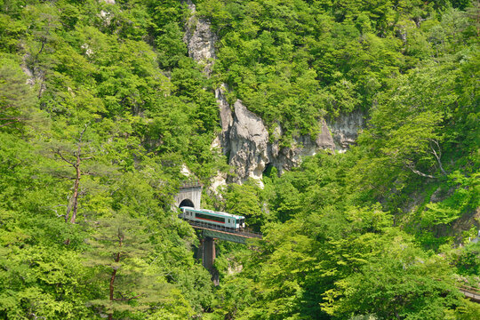 Naruko Gorge and JR Rikuu-Higashi line , Miyagi prefecture,Japan June 2013