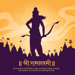 happy ram navami hindu festival greeting vector - obrazy, fototapety, plakaty