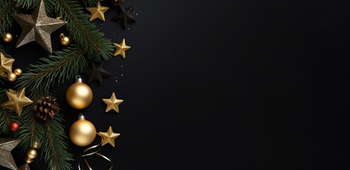 Christmas composition flatlay. decorative border. Festive background. Christmas New Year Celebration on a dark background. 