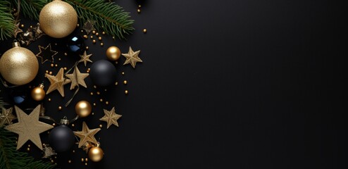 Naklejka na ściany i meble Christmas composition flatlay. decorative border. Festive background. Christmas New Year Celebration on a dark background. 