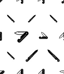 Pocketknife Icon Seamless Pattern, Pocket Knife, Sharp Blade Folding Knife