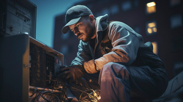 Cooling System Expertise: HVAC Repairman in Action, Generative AI