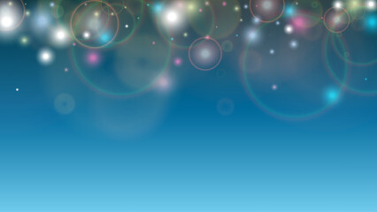 Magic Abstract Defocused Bokeh Circles Background Design.  Christmas snowfall Vector Horizontal Illustration. Cosmic Print. Glitter confetti. Good for Banners, Posters, Covers, Flyers, Cards.