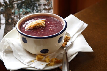 Tired Horse Soup, traditional Portuguese soup with red wine, egg yolk, cinnamon, honey and...