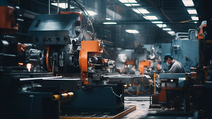 Fototapeta premium Metallic Maestros: Automated Machines Conducting the Factory Symphony, Generative AI