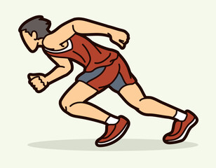 Marathon Runner A Man Start Running Action Cartoon Sport Graphic Vector