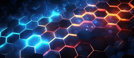 abstract technology background with hexagons and glowing lights