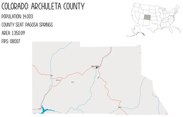 Large and detailed map of Archuleta County in Colorado, USA.