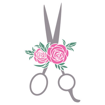 Floral scissors vector cartoon illustration