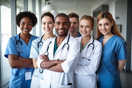 Grupo de enfermeros posando en un hospital