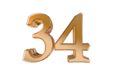 Gold glossy 3d number 34