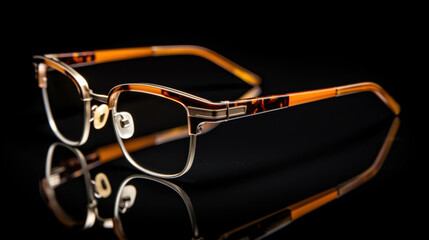 Close-up, designer glasses ion dark background.