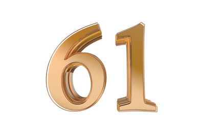 Gold glossy 3d number 61