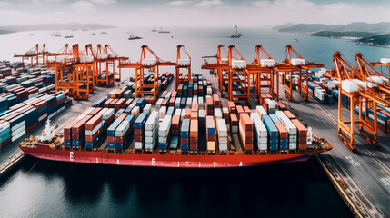 Seafaring Patterns: Aerial Views of Dockside Containers, Generative AI - obrazy, fototapety, plakaty