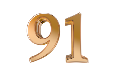 Gold glossy 3d number 91