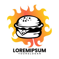 burger fire icon logo design