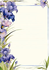 Template with Gentian purple flower empty space