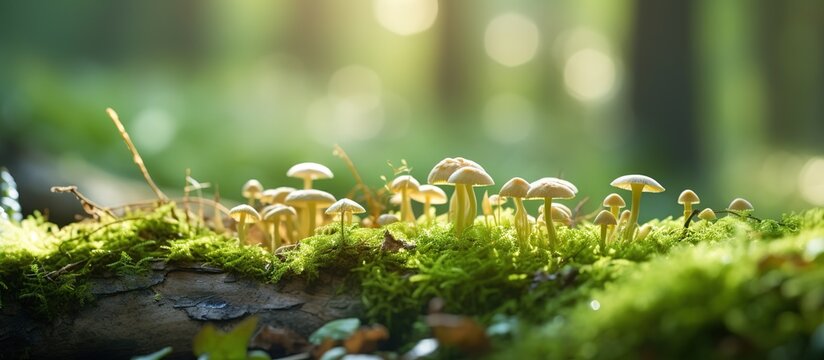 Mushrooms in the forest. Beautiful nature scene with mushrooms.