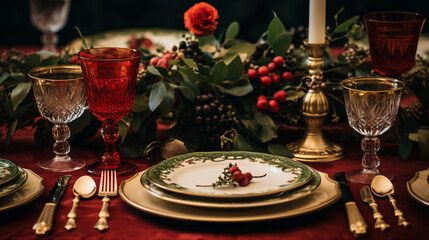 A table set for christmas dinner