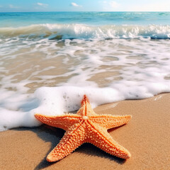 Fototapeta na wymiar A close-up image of a vibrant starfish on a sandy 