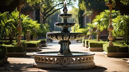 Tranquil Waters: Enchanting Garden Fountain AI Generative