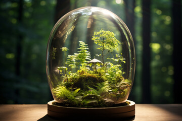 a glass dome with plants growing out from inside