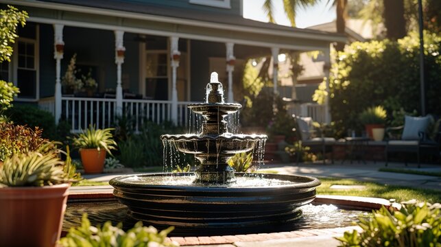 Cascading Serenity: Garden Fountain Zen AI Generative