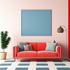 Cozy minimalist room with a bold pop art poster 
