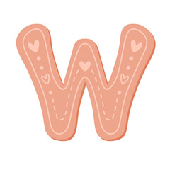 Letter W Alphabet ginger bread cookie pink christmas vintage retro groovy doodle font