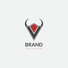 Letter V Bull Buffalo Head Logo Concept Vector Icon 