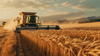 Obraz premium Fields of Plenty: Wheat Harvest Tapestry, Generative AI
