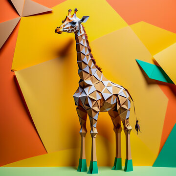giraffe shaped illustration made of paper on the abstract background.