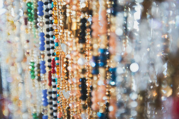 Close Up of Hanging Beads with bokah