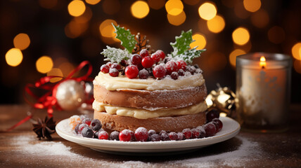 Delicious homemade christmas dessert adorned with seasonal ornaments.Created with Generative AI technology.