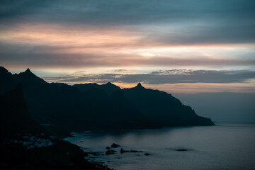 Silhouette of the mountains in Tenerife at sunset