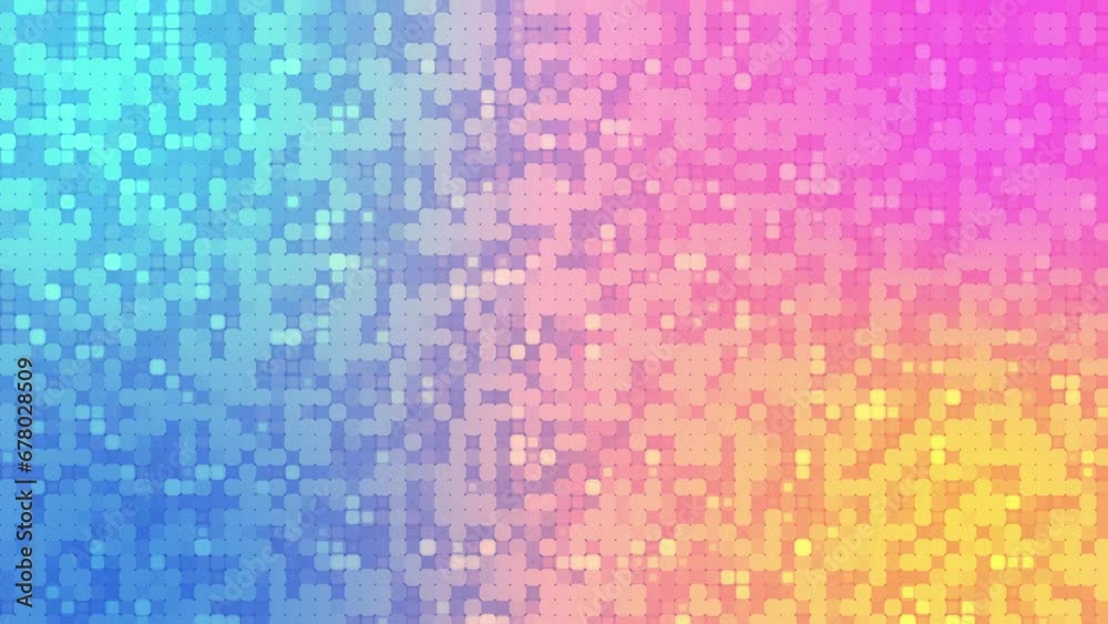 Wall mural colorful blurred dots blink and move irregularly on a 4k multi-colored loop background.