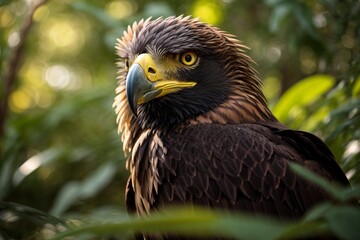 Obraz premium Majestic Eagle Prowls Jungle Depths in Soft Morning Light – Ultra Realistic Wildlife Photography Inspired by National Geographic