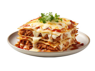 Cheesy Lasagna Delight Isolated on Transparent or White Background, PNG