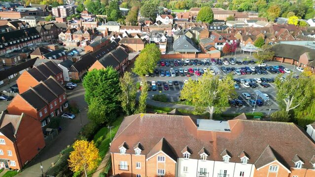 Aerial Time Lapse Footage of Residential District Homes at Central Hitchin Town of England Great Britain. The Footage Captured with Drone's Camera on October 28th, 2023