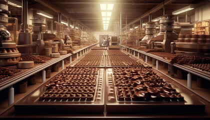 Chocolate Factory, Manufactures chocolate and cocoa products - obrazy, fototapety, plakaty