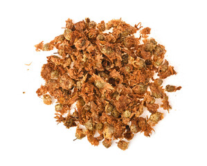 Dried chrysanthemum buds for herbal tea,dry chrysanthemum flower yellow isolated on white background top view