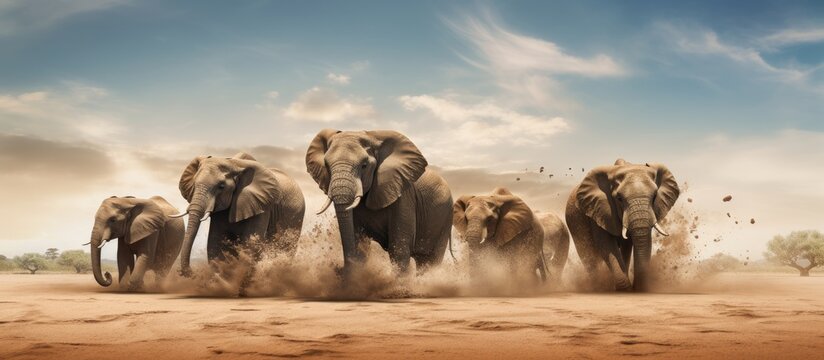 Elephants throw sand on their bodies to repel insects Copy space image Place for adding text or design