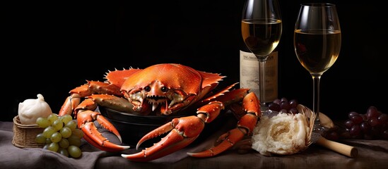 Crab cooked in white wine Copy space image Place for adding text or design - obrazy, fototapety, plakaty