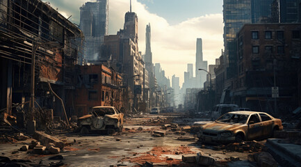 Ruined cities after war Damaged cities. - obrazy, fototapety, plakaty