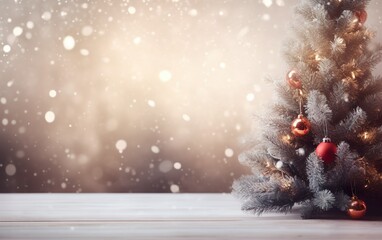 Fototapeta na wymiar Christmas winter blurred background. Xmas tree
