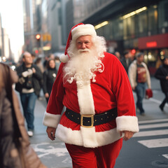 Santa Claus walking on the street in the middle of New York generated ai