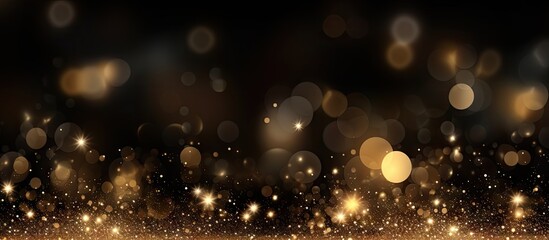 Festive background with golden particles on dark surface Abstract holiday backdrop Copy space image Place for adding text or design - obrazy, fototapety, plakaty