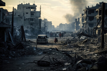 Israeli Palestinian conflict: Ruins in Gaza - obrazy, fototapety, plakaty