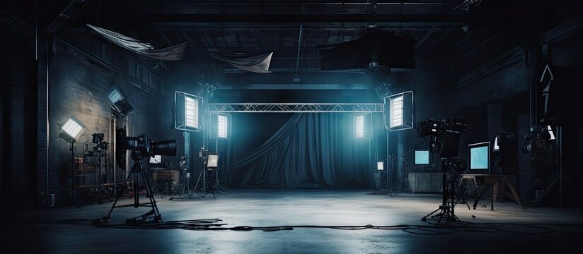 Dimly lit film studio Copy space image Place for adding text or design